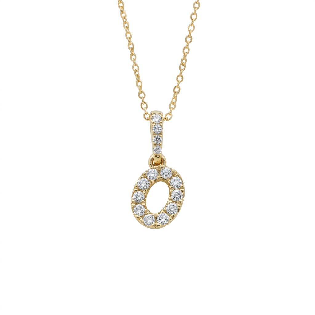 Diamond Initial “O” Necklace in 14K Yellow Gold – 0.12 CTW Natural Diamonds