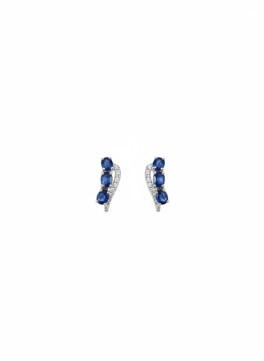 Diamond Sapphire Earrings in 14k White Gold