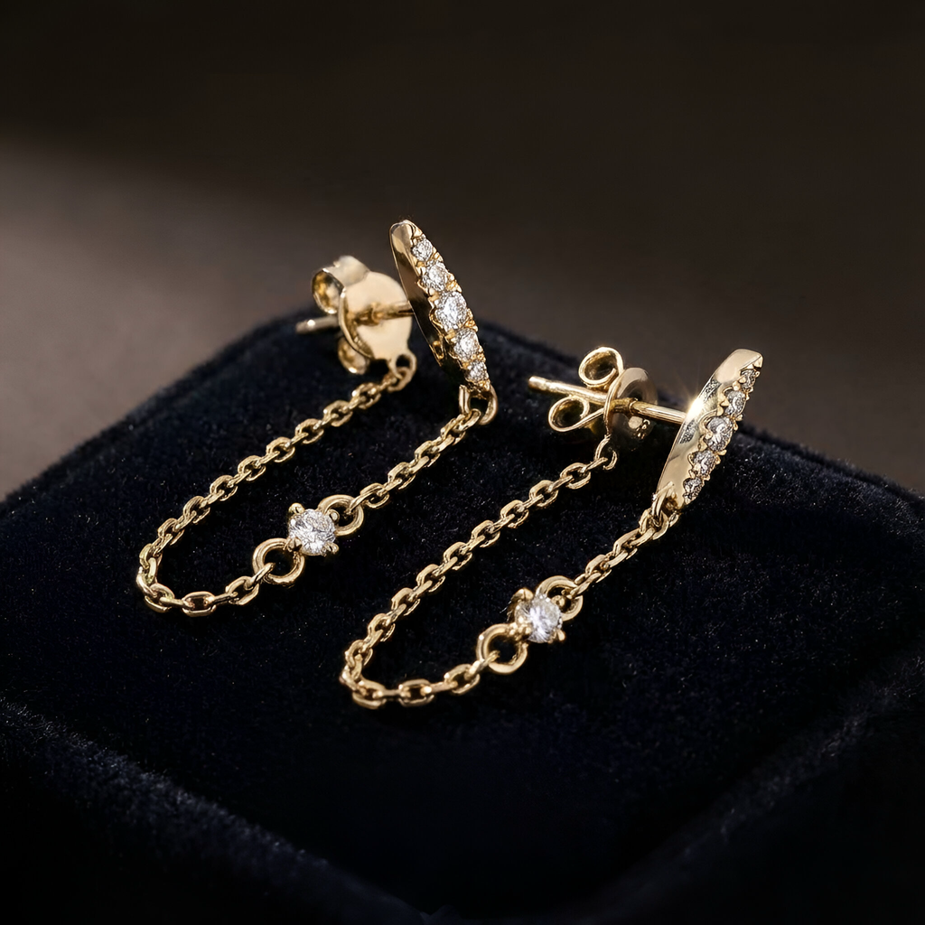 Diamond Chain Earrings in 14K Yellow Gold