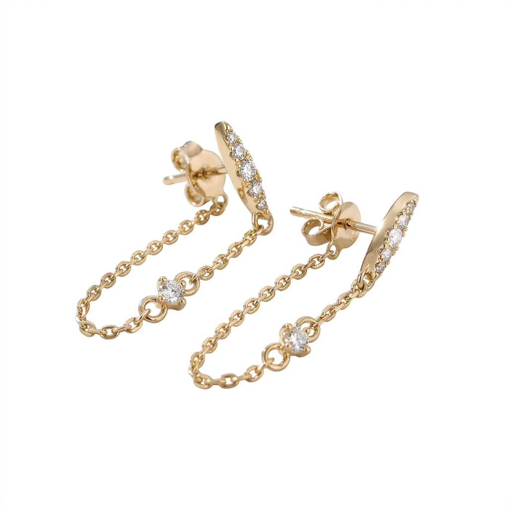 Delicate Diamond Chain Earrings in 14K Yellow Gold – Everyday Elegance