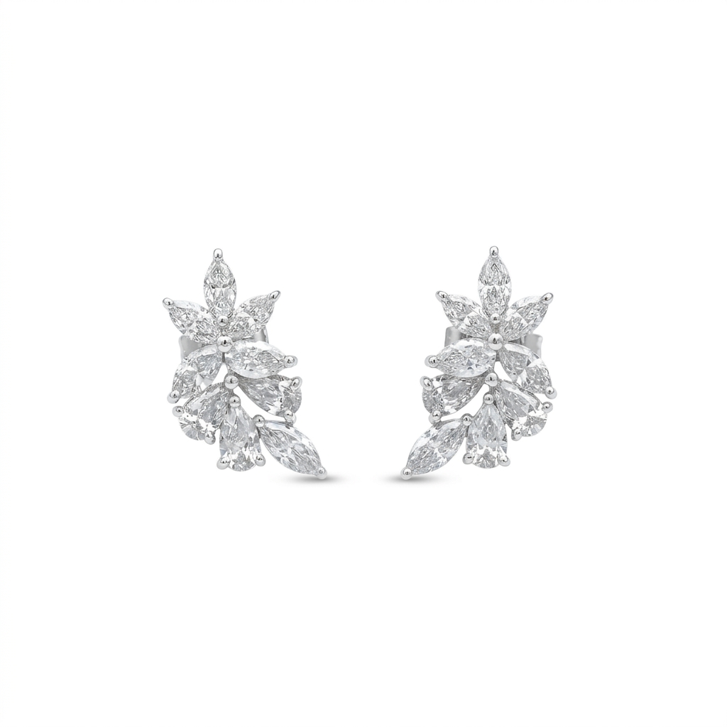 Diamond Cluster Stud Earrings in 18K White Gold – 1.63 CTW Timeless Elegance