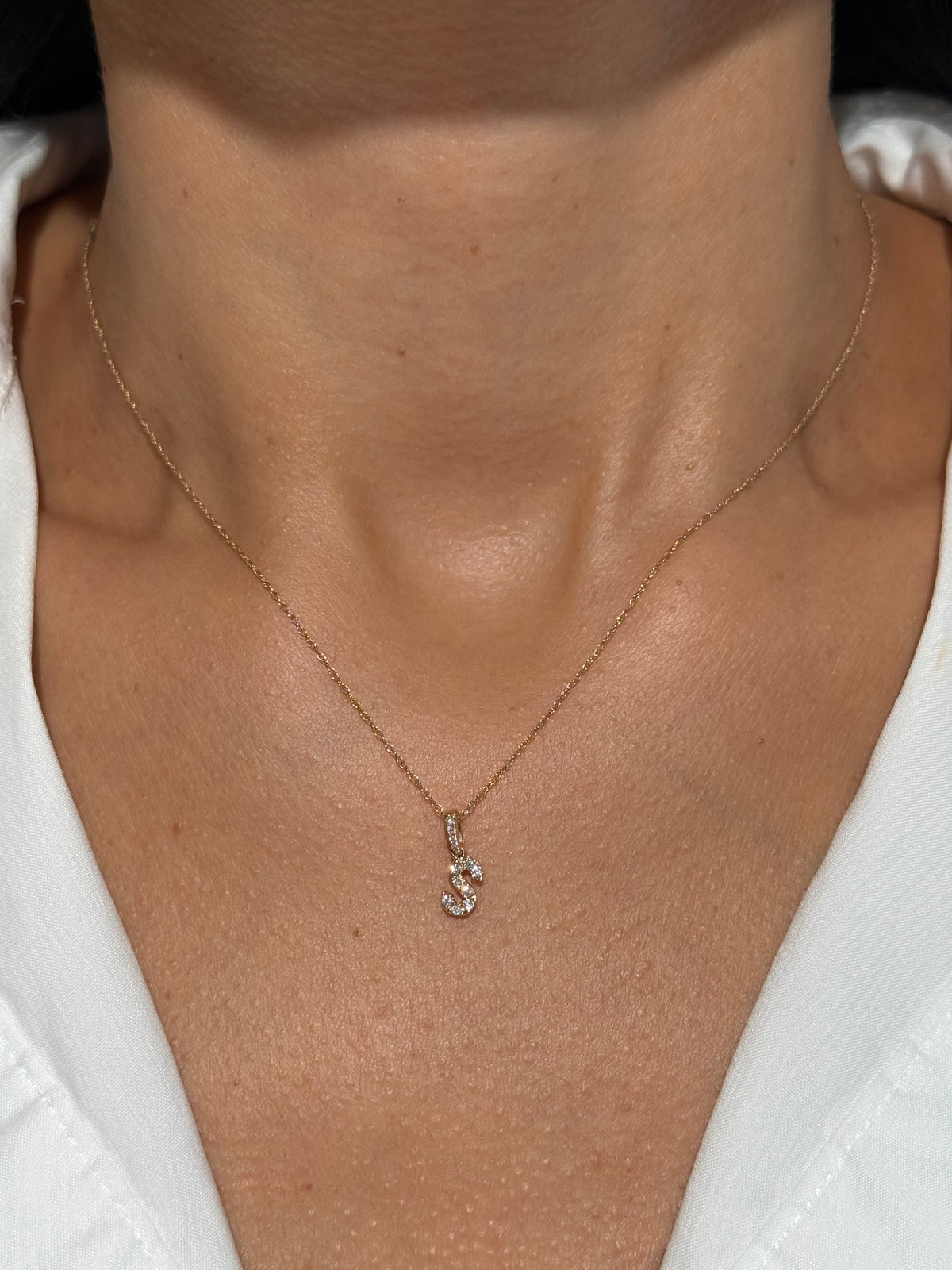 Diamond Initial “S” Necklace in 14K Yellow Gold – 0.12 CTW Natural Diamonds