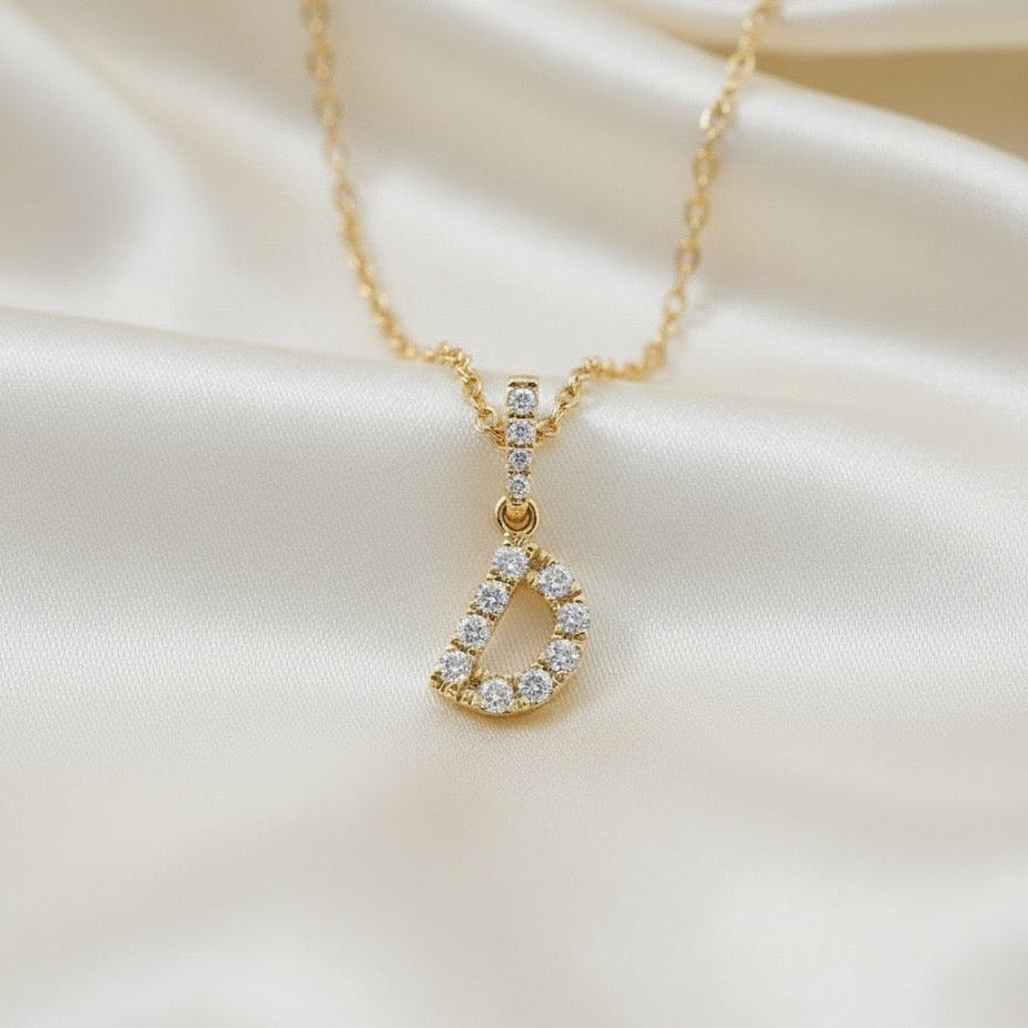 Diamond Initial “D” Necklace in 14K Yellow Gold – 0.11 CTW Natural Diamonds