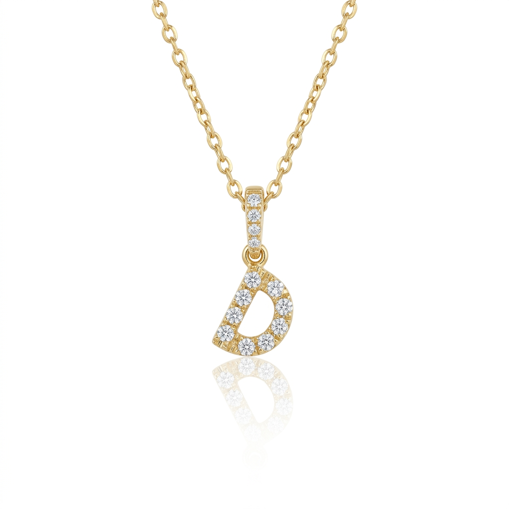 Diamond Initial “D” Necklace in 14K Yellow Gold – 0.11 CTW Natural Diamonds
