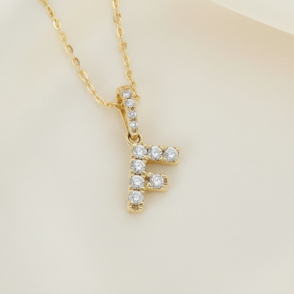 Diamond Initial “F” Necklace in 14K Yellow Gold – 0.11 CTW Natural Diamonds