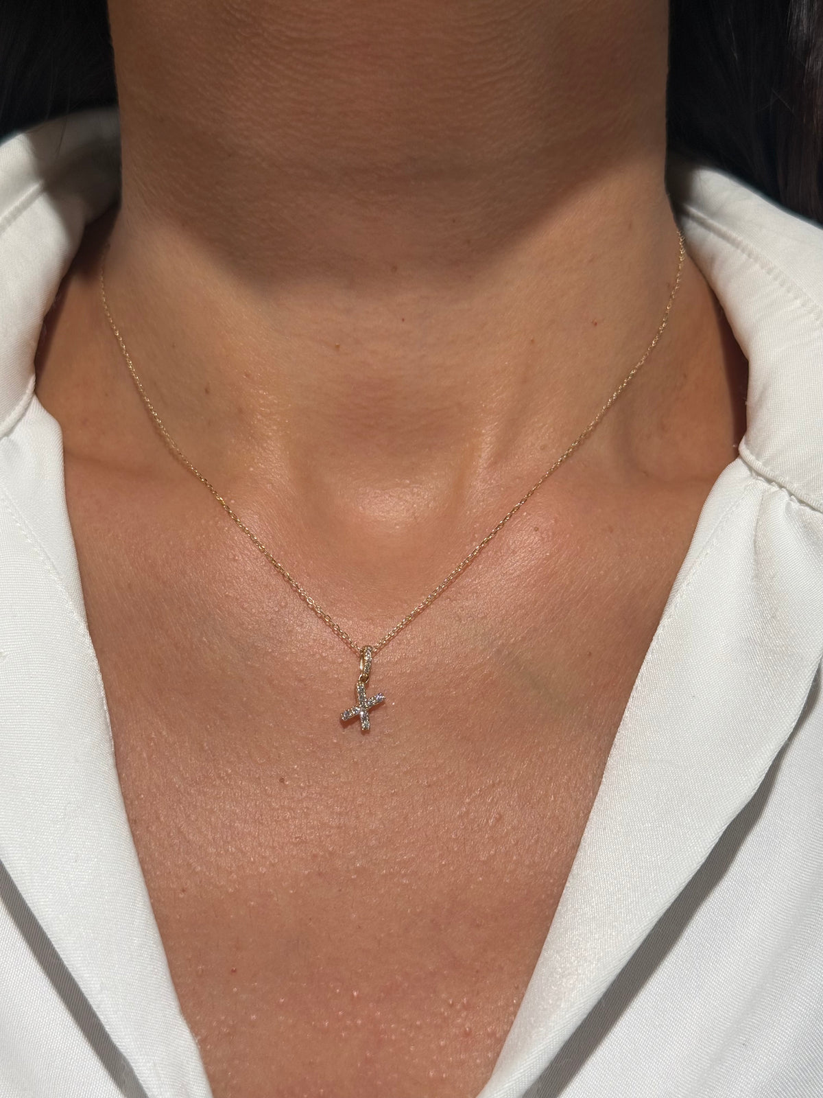 Diamond Initial “X” Necklace in 14K Yellow Gold – 0.11 CTW Natural Diamonds