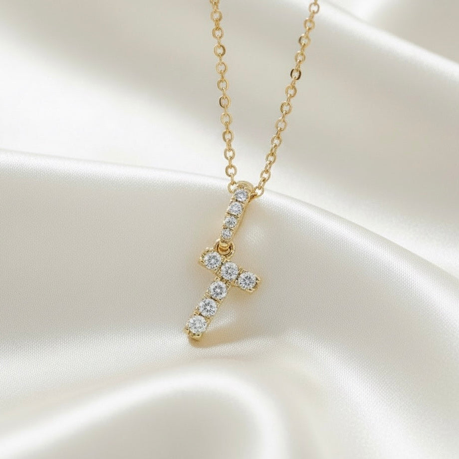 Diamond Initial “T” Necklace in 14K Yellow Gold – 0.10 CTW Natural Diamonds
