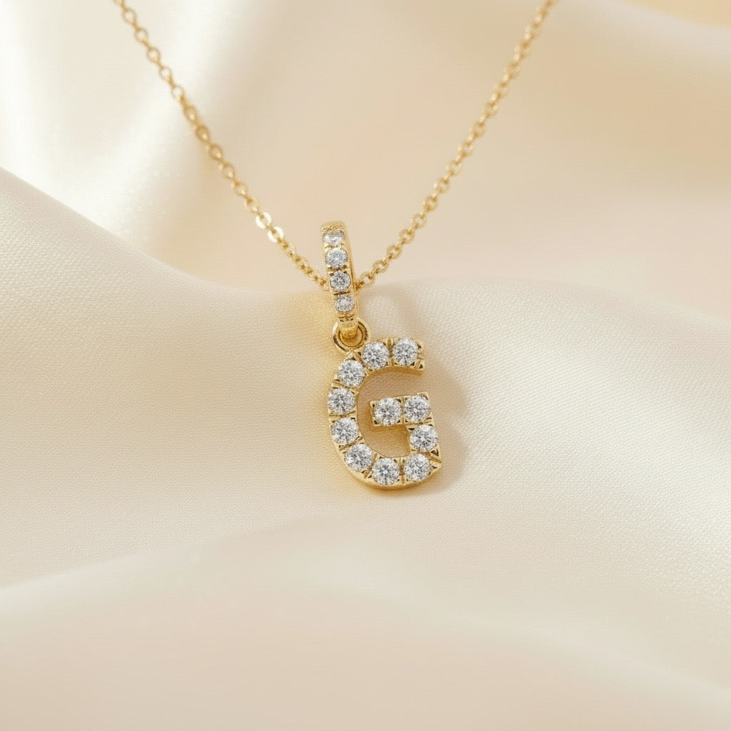 Diamond Initial “G” Necklace in 14K Yellow Gold – 0.10 CTW Natural Diamonds