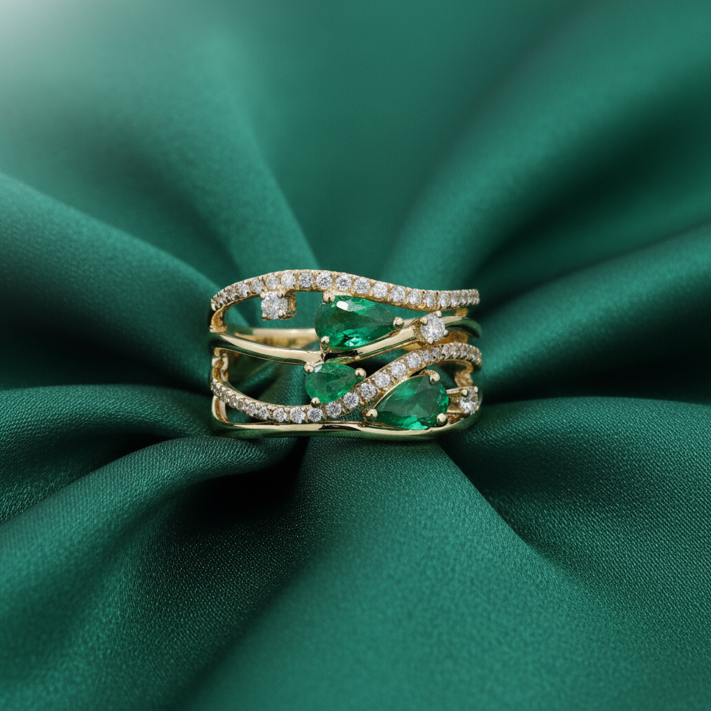 Diamond Emerald Ring in 14K Yellow Gold