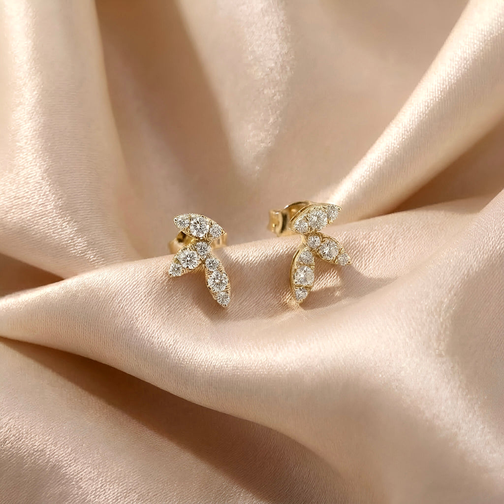 Leaf Diamond Studs in 14K Yellow Gold