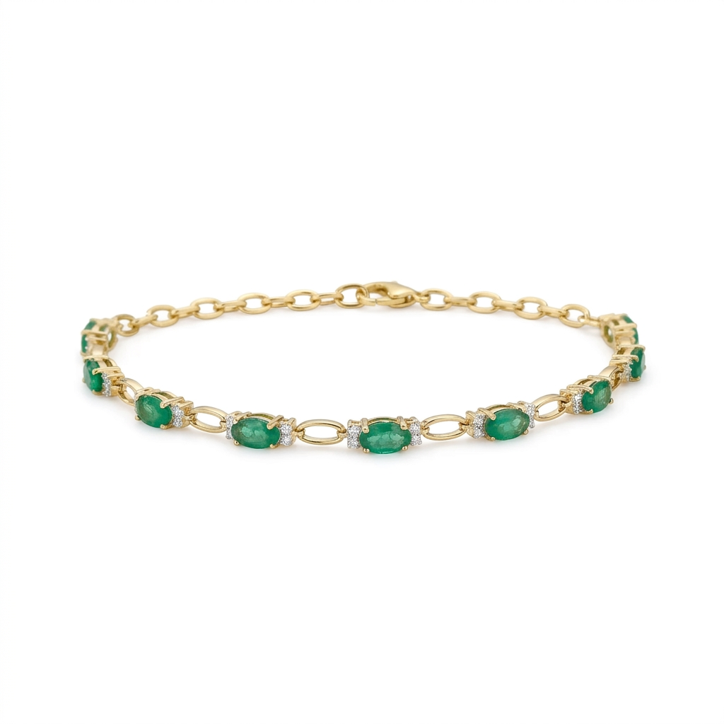 Emerald & Diamond Bracelet in 14K Yellow Gold – Elegant Fine Jewelry