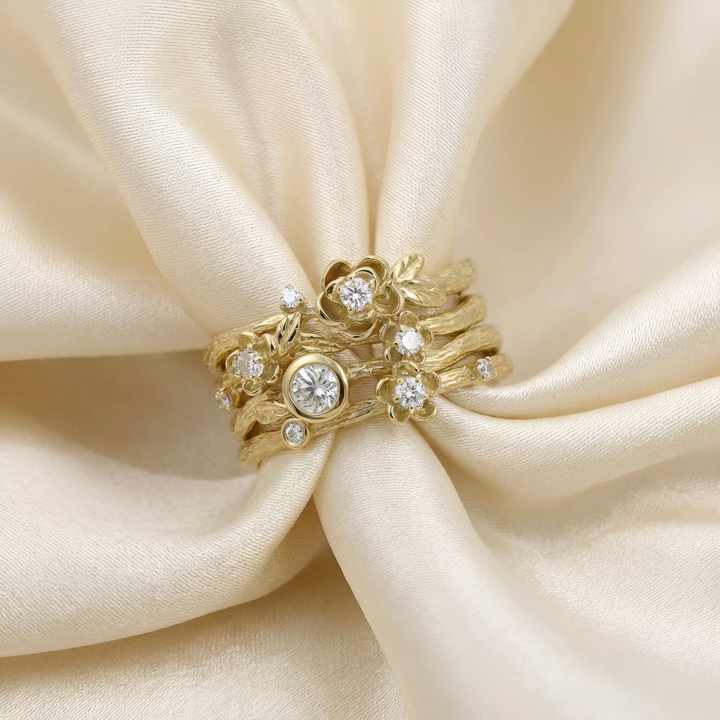 Floral Multi Diamond Ring in 14K Yellow Gold