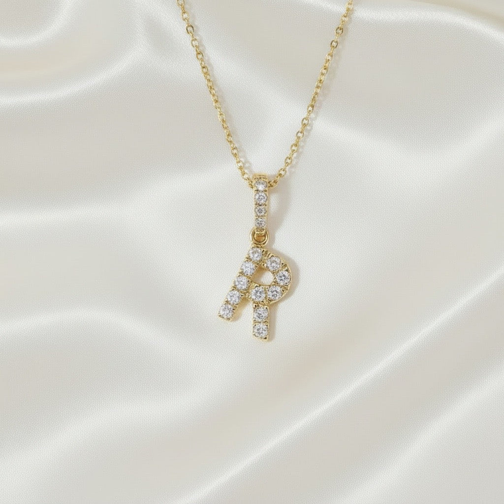 Diamond Initial “R” Necklace in 14K Yellow Gold – 0.10 CTW Natural Diamonds