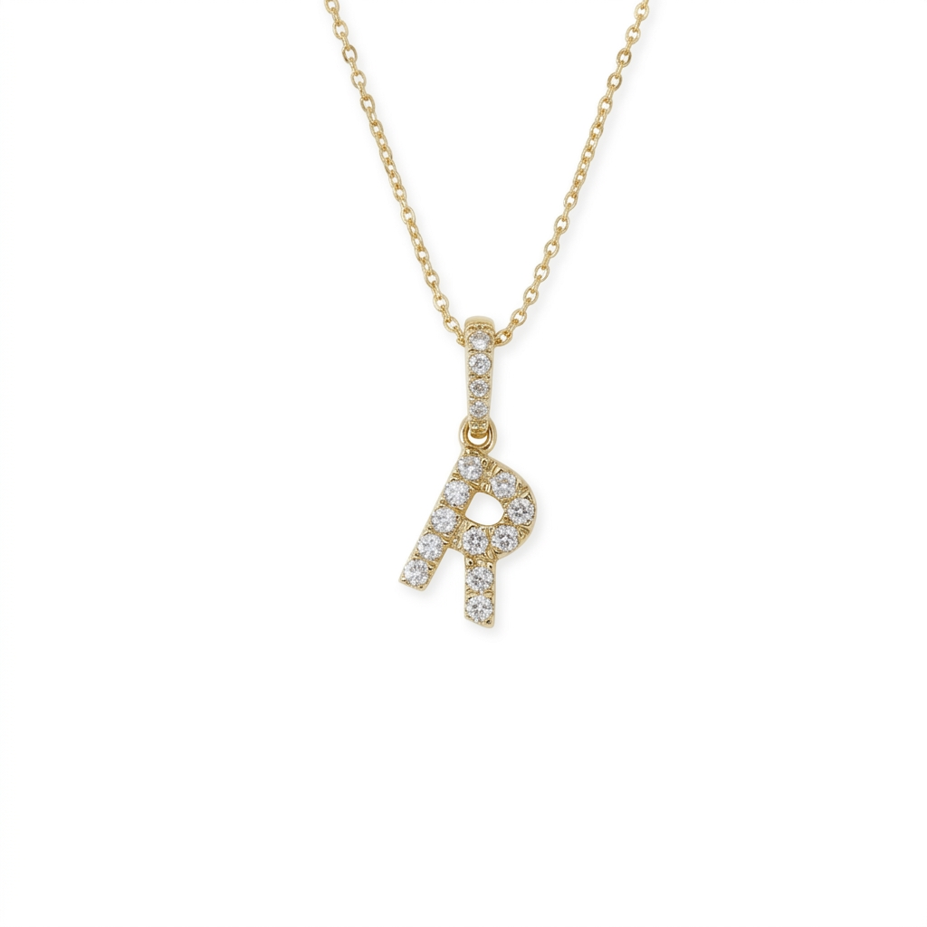 Diamond Initial “R” Necklace in 14K Yellow Gold – 0.10 CTW Natural Diamonds