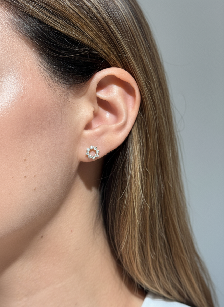 Diamond Star Earring Studs in 14K Yellow Gold