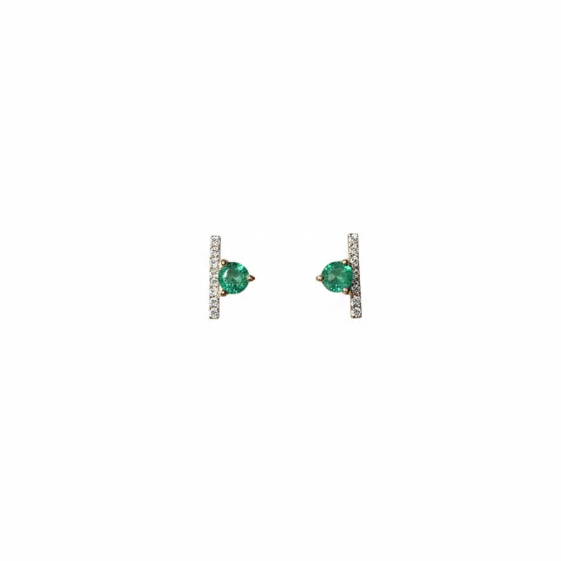 Diamond Emerald Studs in 14K Yellow Gold