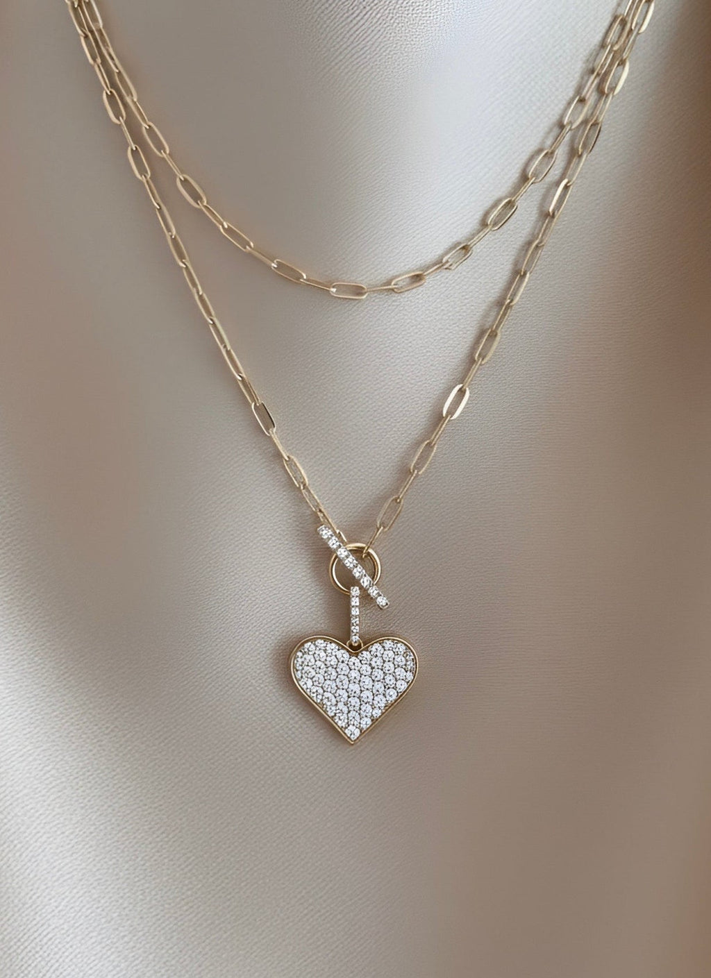 Diamond Heart Toggle Necklace in 18K Yellow Gold – 0.47 CTW Natural Diamonds
