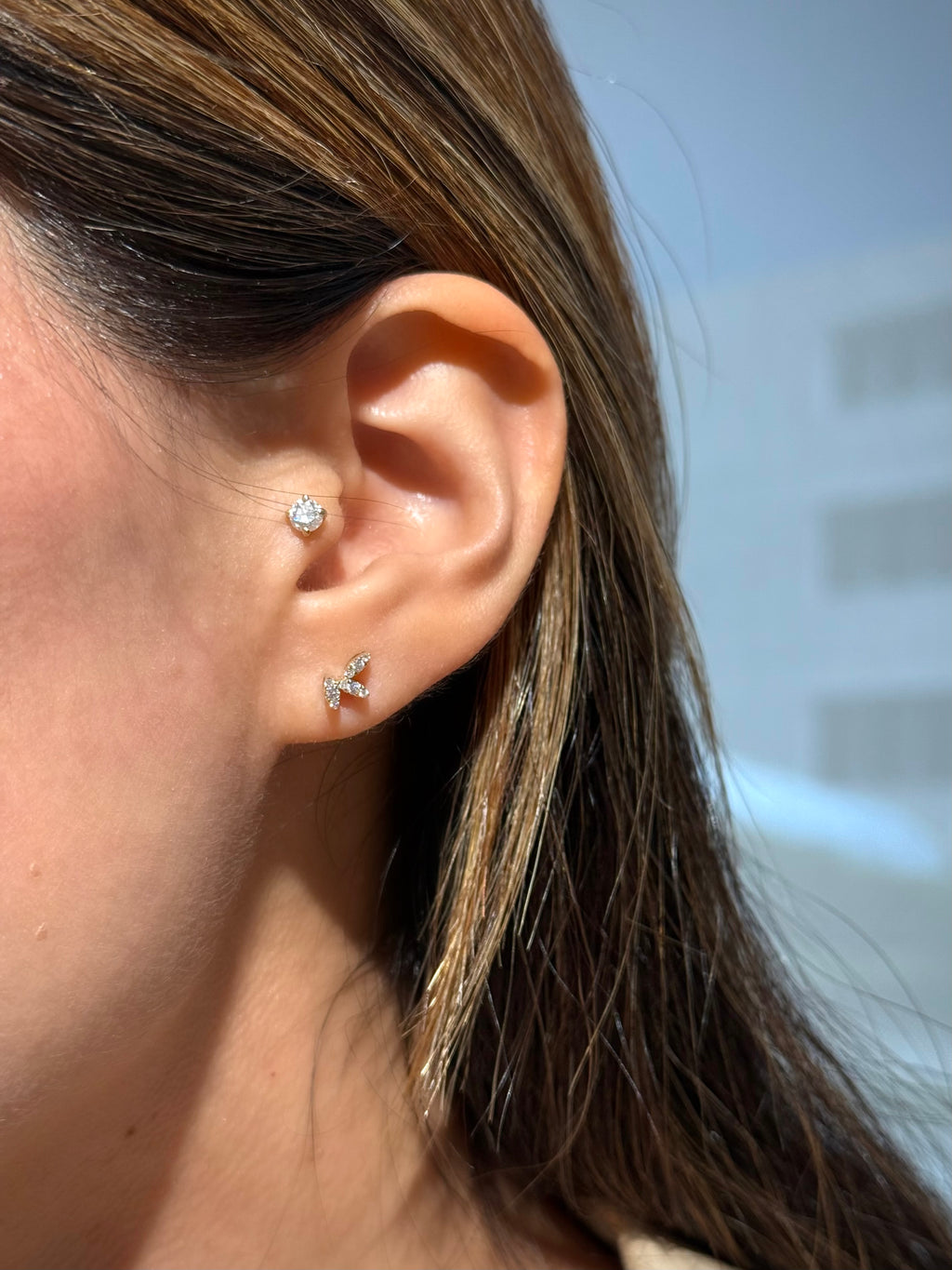 Leaf Diamond Studs in 14K Yellow Gold