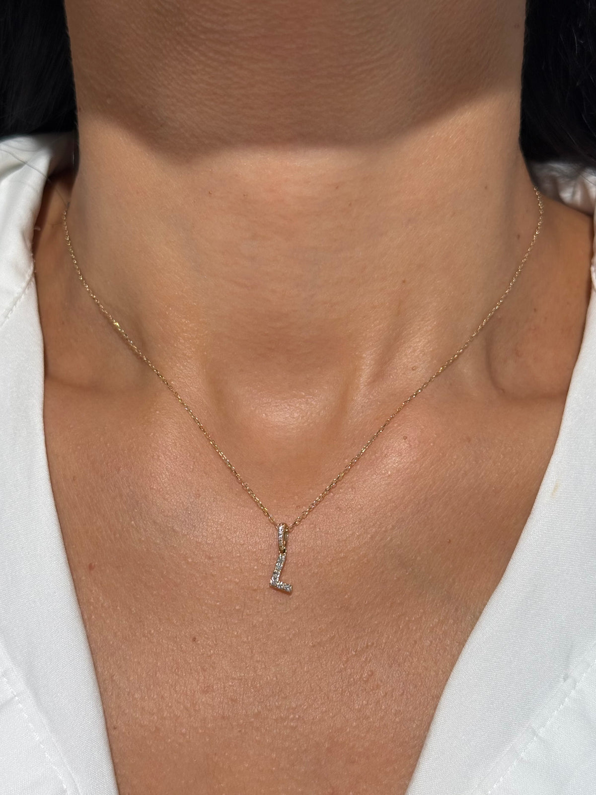 Diamond Initial “L” Necklace in 14K Yellow Gold – 0.10 CTW Natural Diamonds