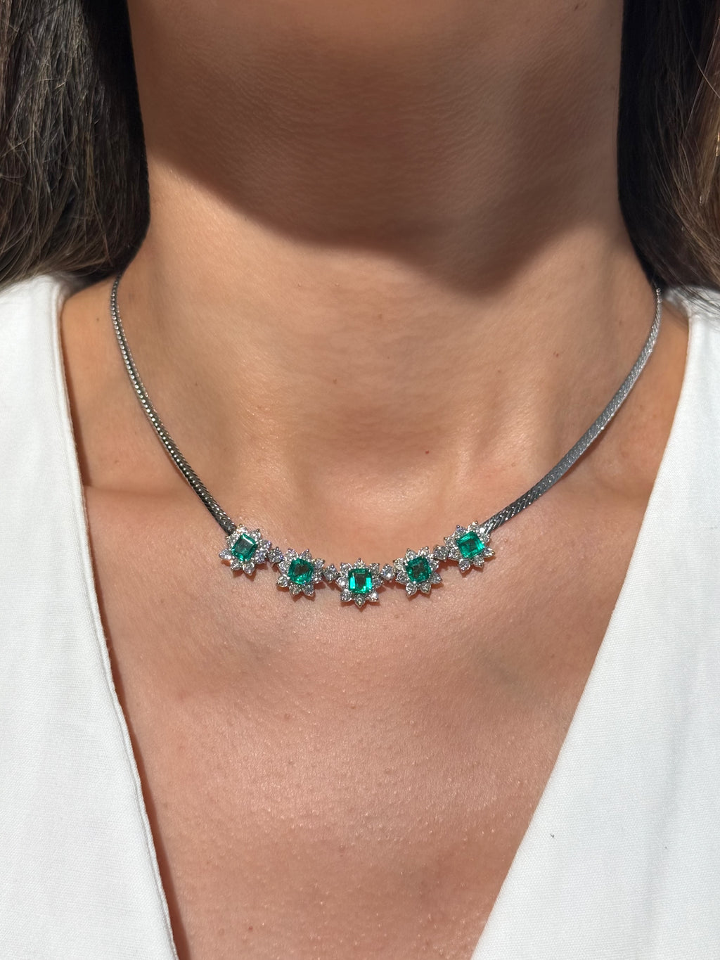 Diamond Emerald Necklace in Platinum