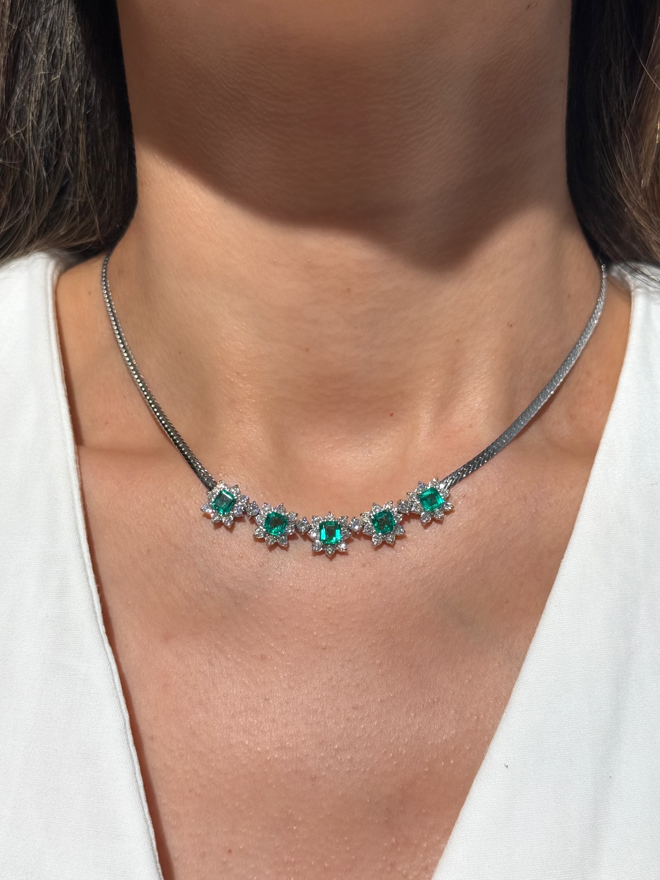 Diamond Emerald Necklace in Platinum