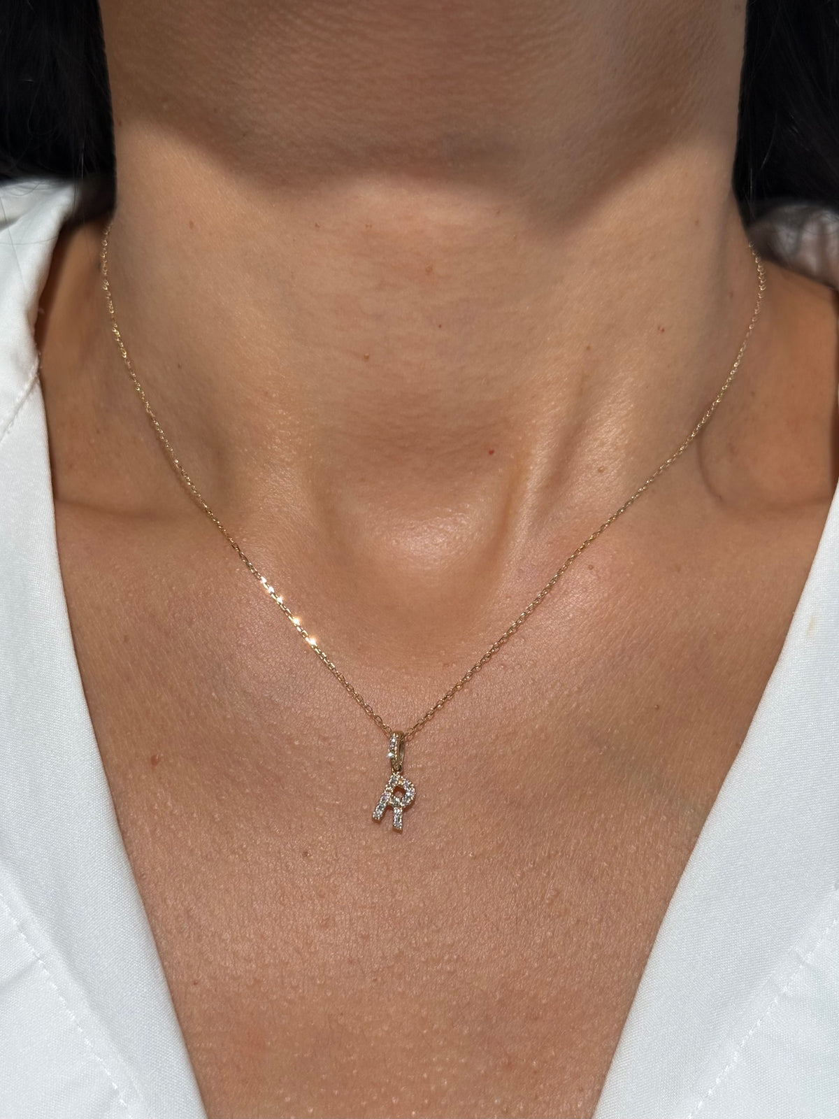Diamond Initial “R” Necklace in 14K Yellow Gold – 0.10 CTW Natural Diamonds