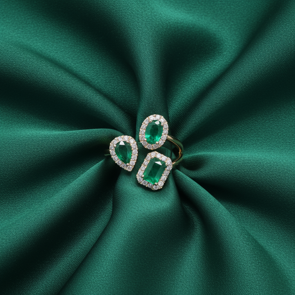 Emerald Diamond Ring in 18K Yellow Gold