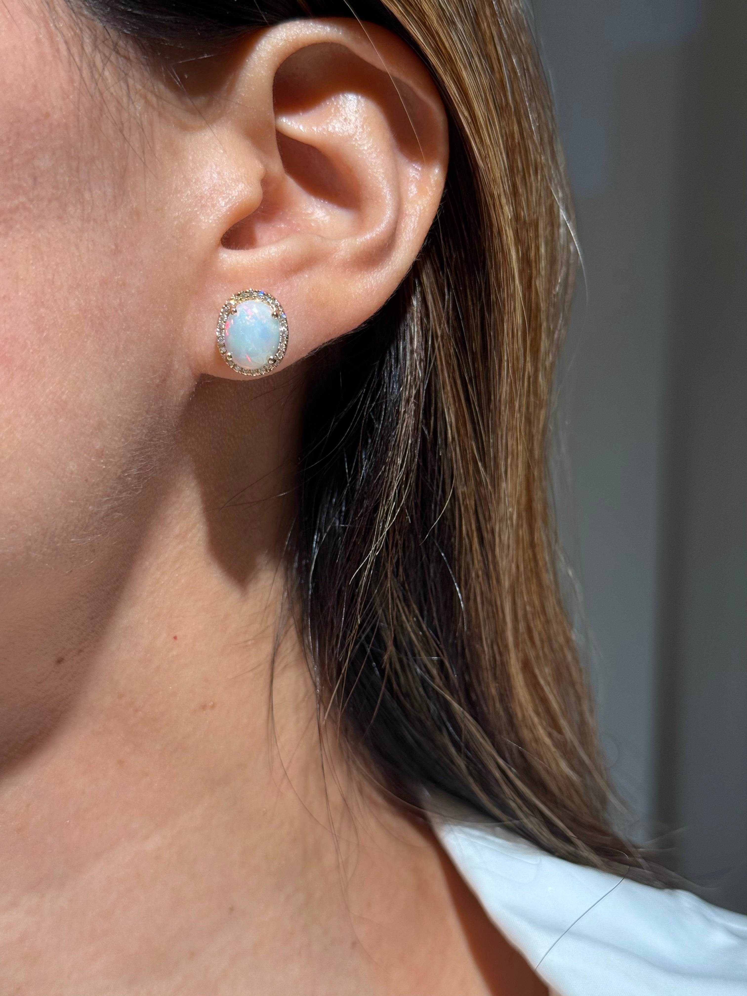 Opal Diamond Earrings in 14k Yellow Gold