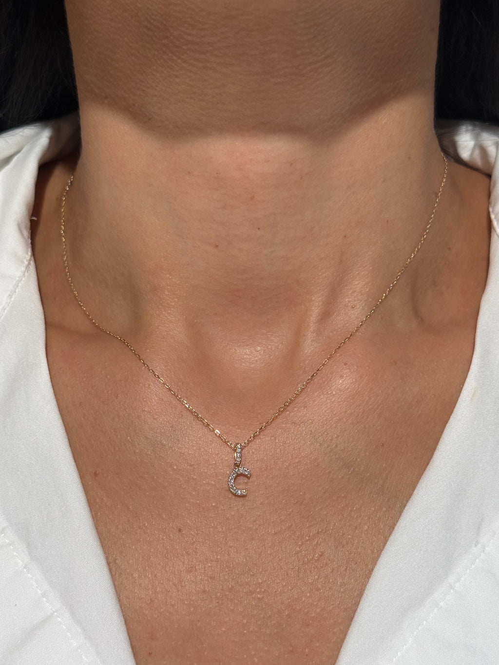 Diamond Initial “C” Necklace in 14K Yellow Gold – 0.11 CTW Natural Diamonds