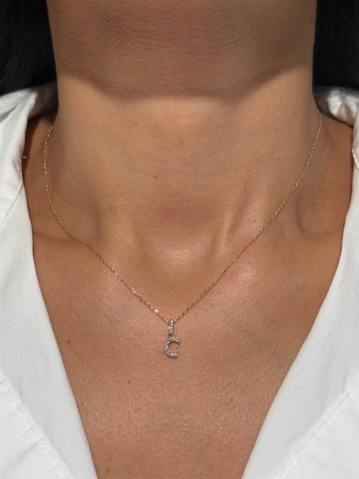 Diamond Initial “C” Necklace in 14K Yellow Gold – 0.11 CTW Natural Diamonds
