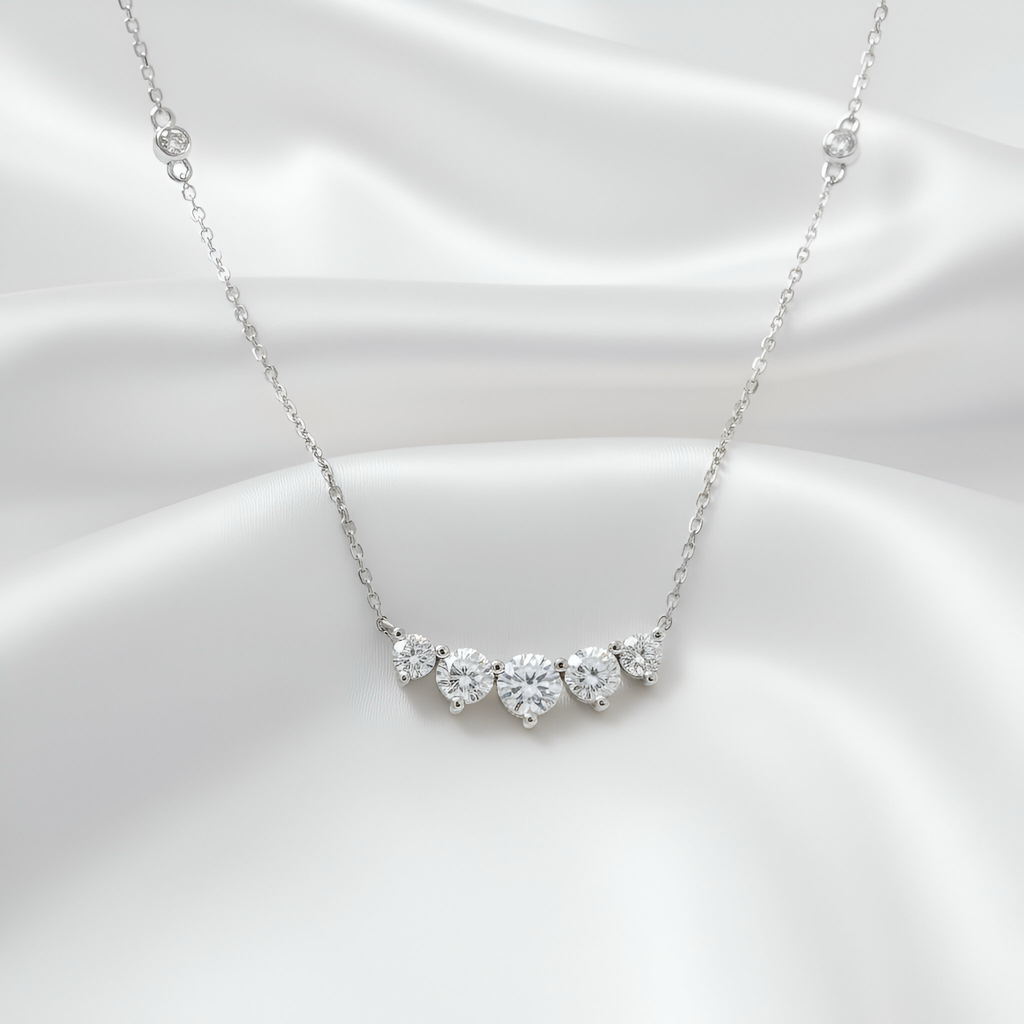 Classy Diamond Bar Necklace in 18k White Gold
