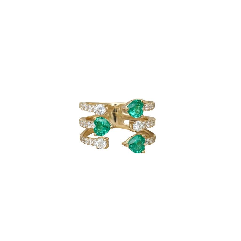 Emerald Diamond Ring in 18K Yellow Gold