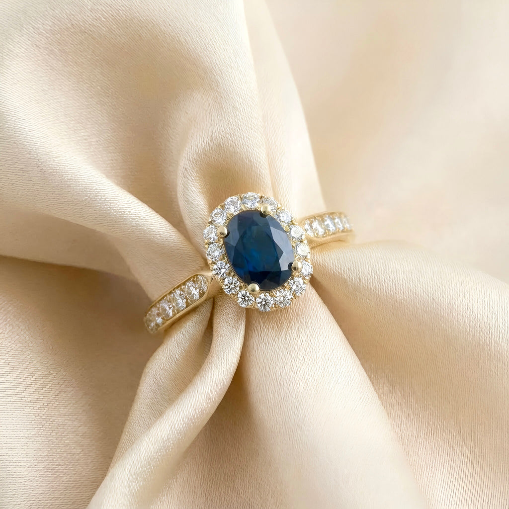 Sapphire Diamond Ring in 14K Yellow Gold