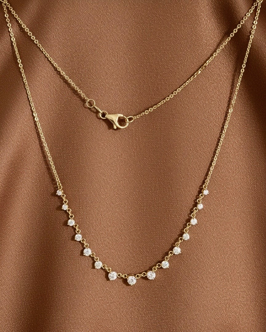 Graduated Diamond Station Necklace in 14K Yellow Gold – 1.0 CTW Natural Diamonds