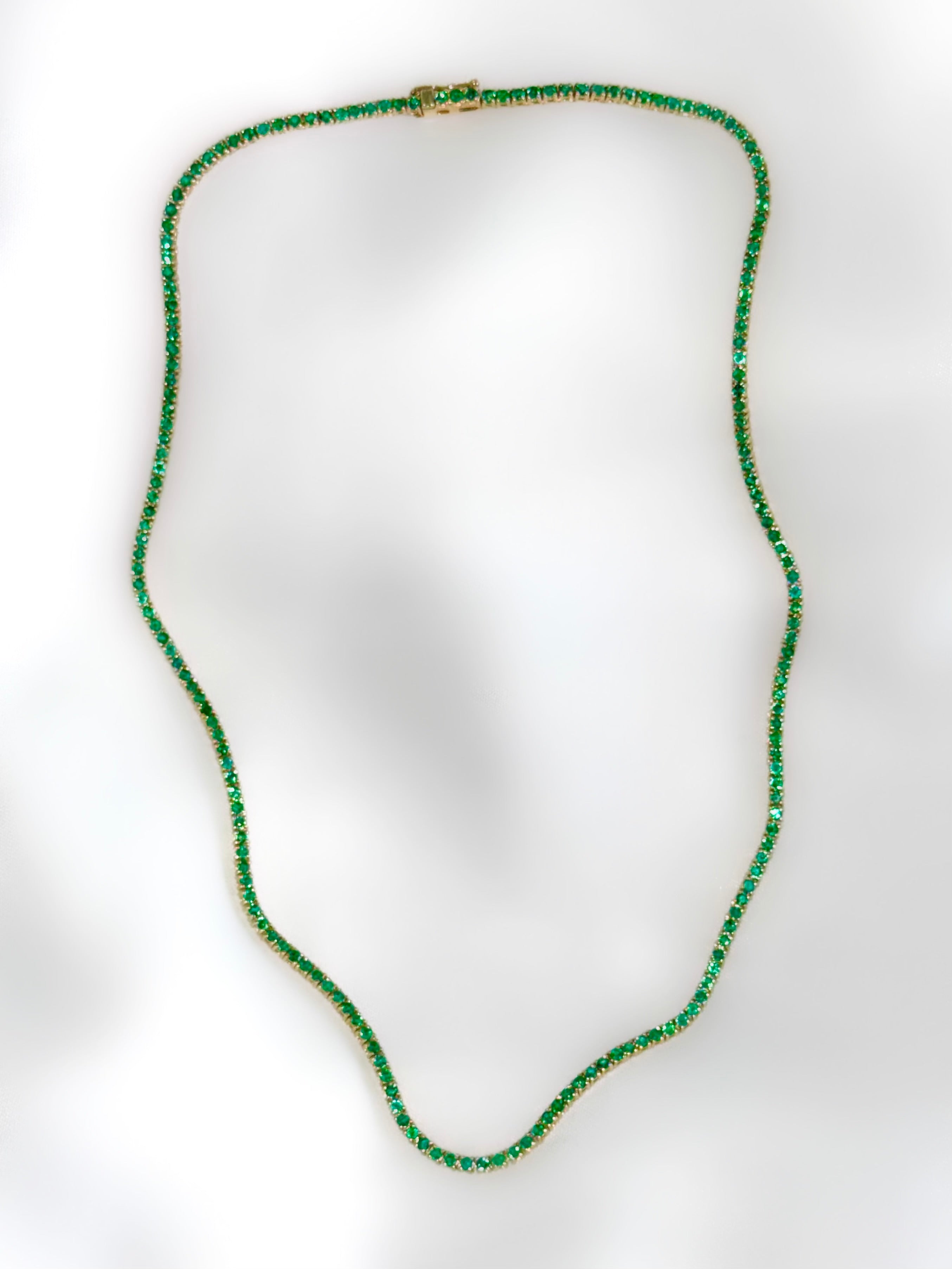 Emerald Tennis Necklace in 14K Yellow Gold – 5.42 CTW Fine Jewelry Statement
