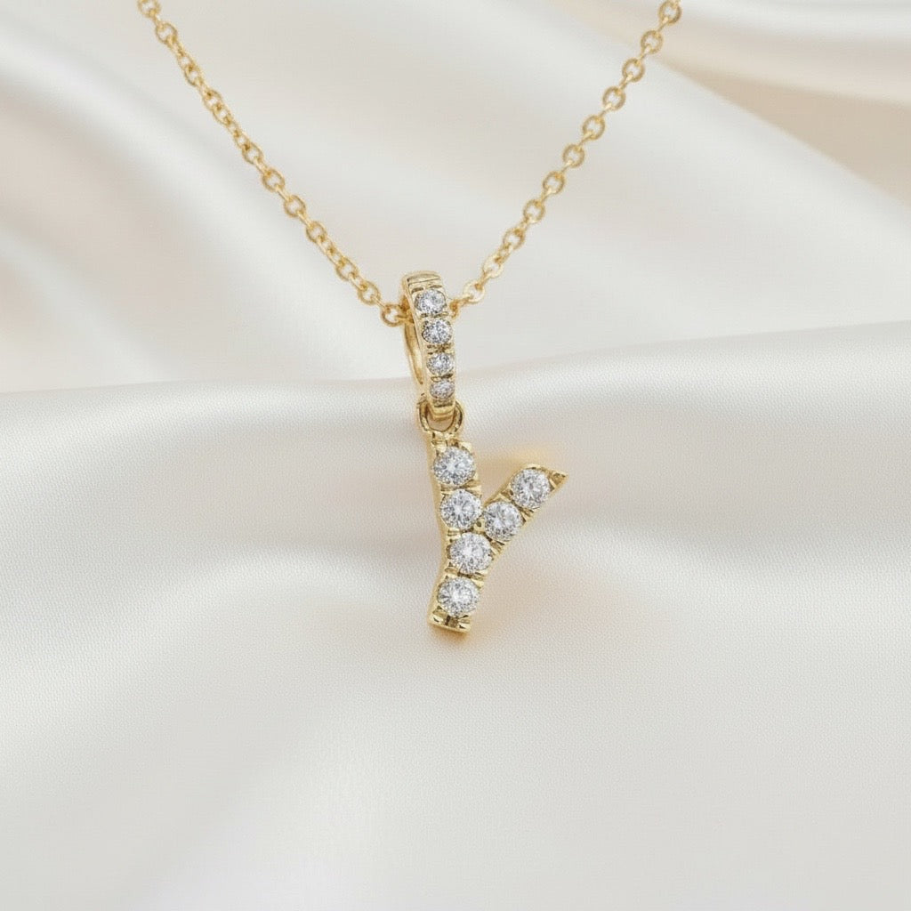 Diamond Initial “Y” Necklace in 14K Yellow Gold – 0.10 CTW Natural Diamonds