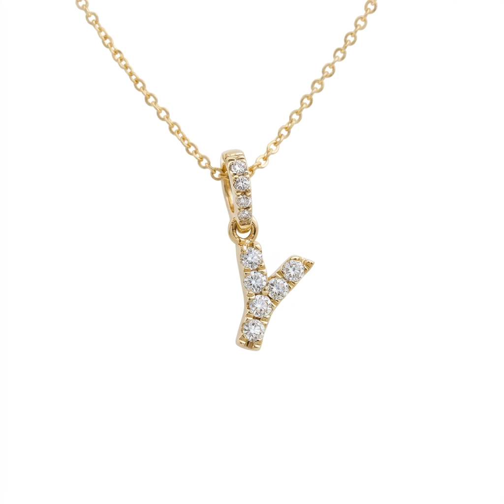 Diamond Initial “Y” Necklace in 14K Yellow Gold – 0.10 CTW Natural Diamonds