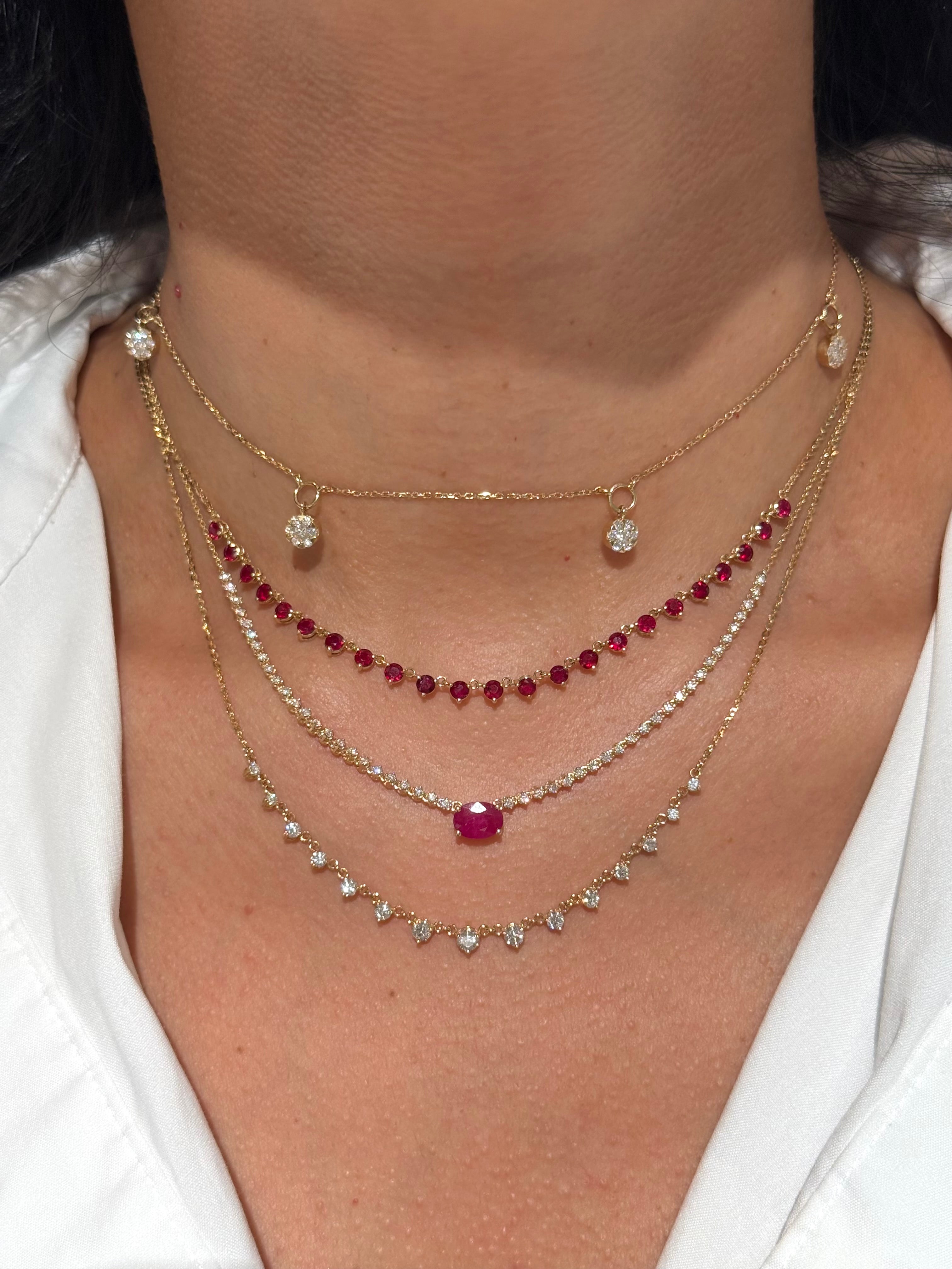 Oval Ruby & Diamond Station Necklace in 14K Yellow Gold – 1.15 CT Natural Ruby