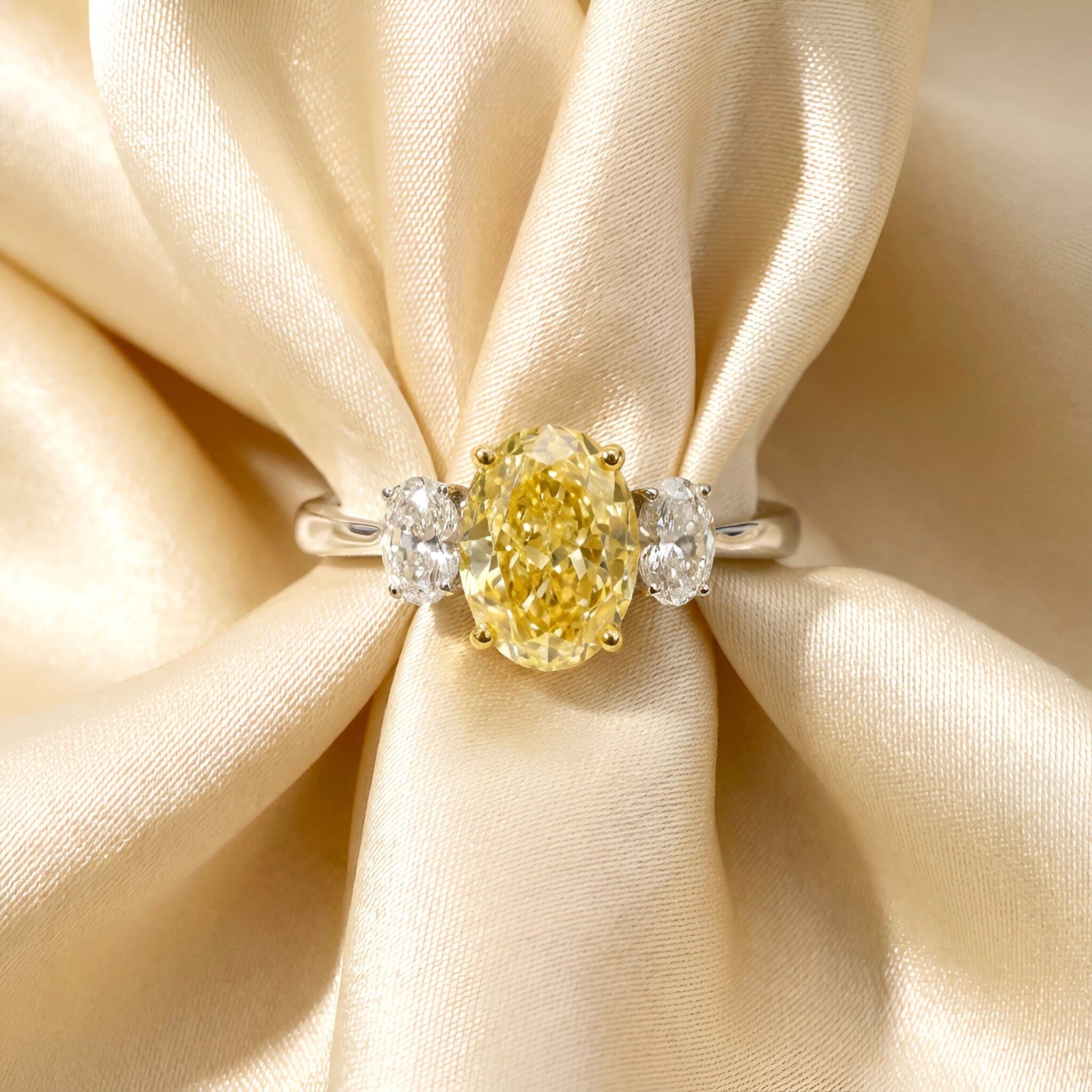 Yellow Diamond Ring in 18K Two Tone Gold