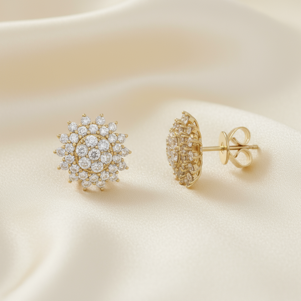 Floral Diamond Earrings in 18K Yellow Gold