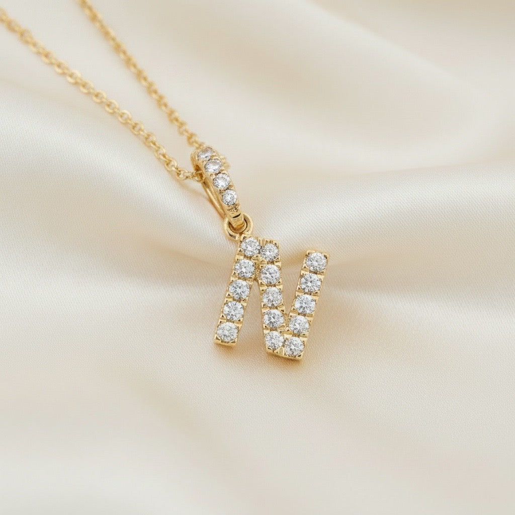 Diamond Initial “N” Necklace in 14K Yellow Gold – 0.10 CTW Natural Diamonds