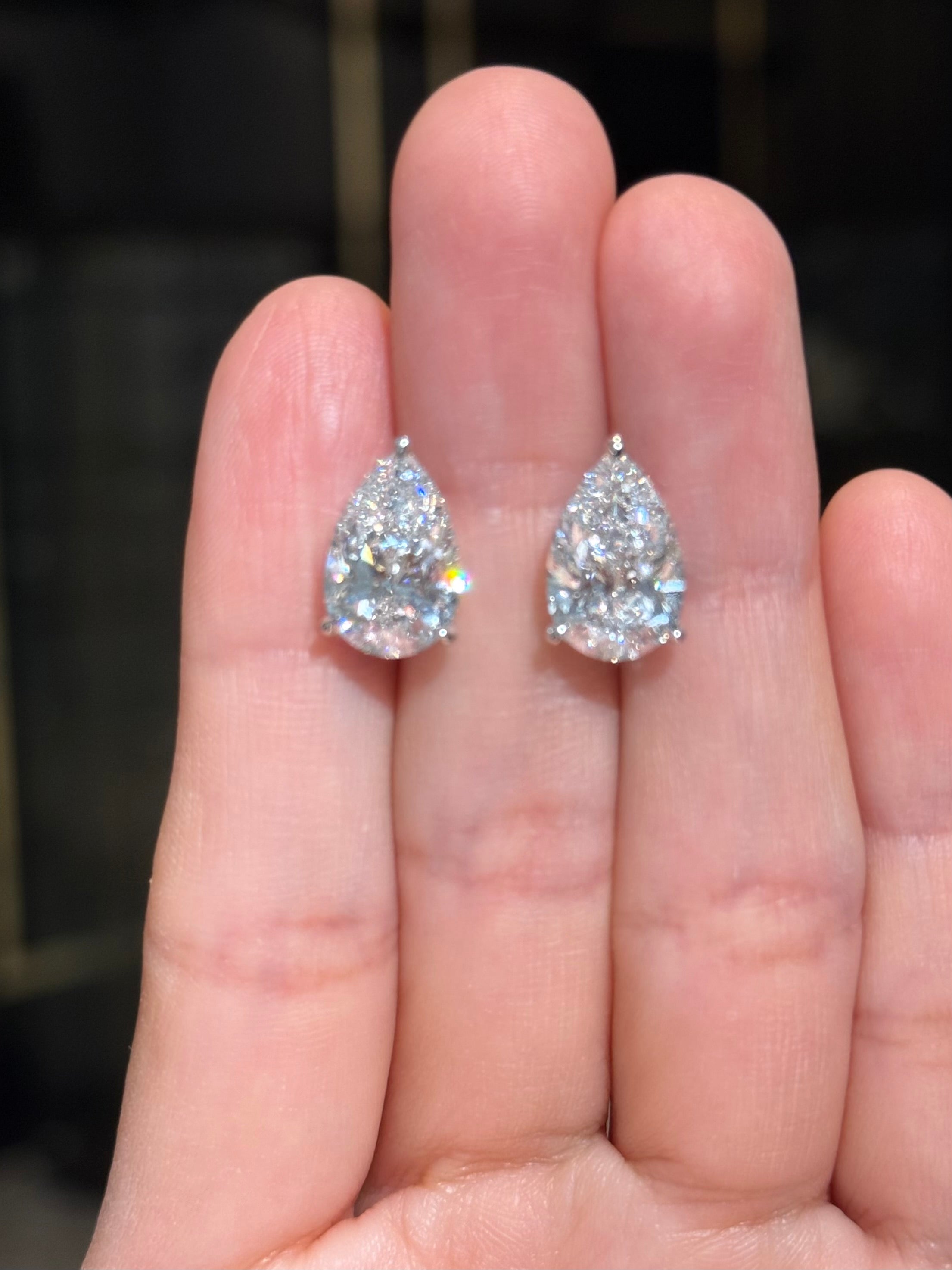 Lab-Grown Diamond Pear Shape Martini Stud Earrings 8.00 CTW IGI Certified VS1 E in 14K White