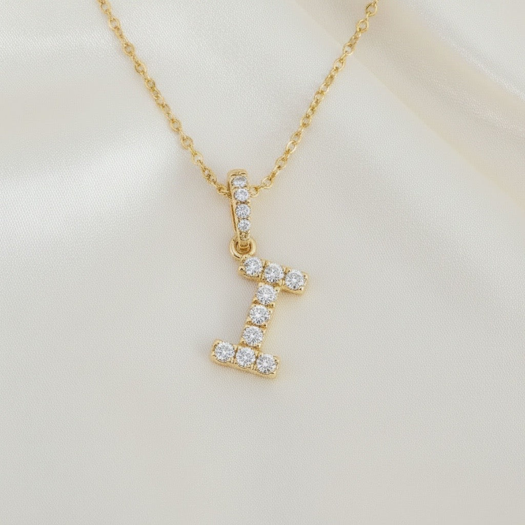 Diamond Initial “I” Necklace in 14K Yellow Gold – 0.12 CTW Natural Diamonds