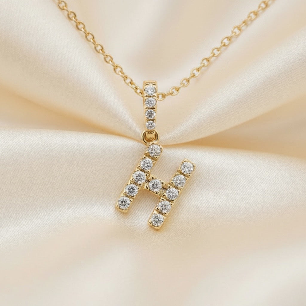 Diamond Initial “H” Necklace in 14K Yellow Gold – 0.10 CTW Natural Diamonds