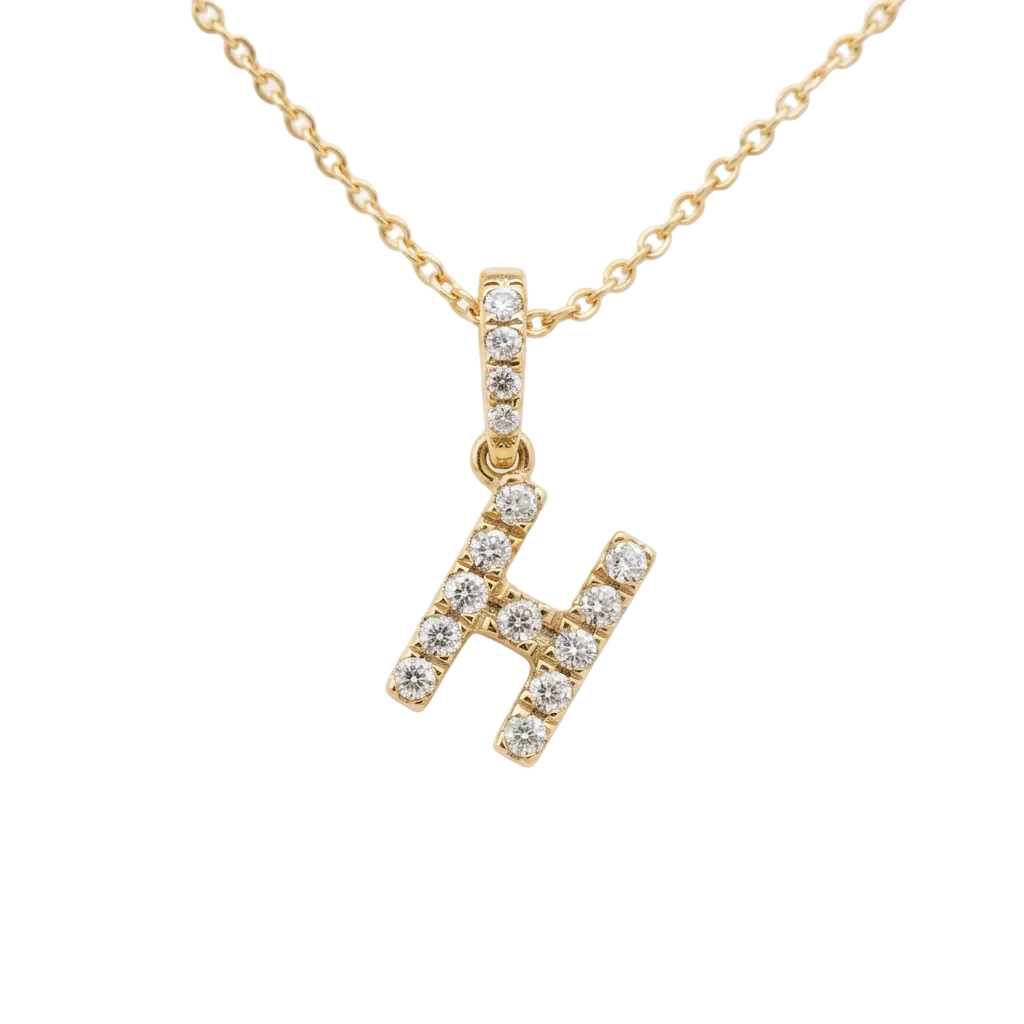 Diamond Initial “H” Necklace in 14K Yellow Gold – 0.10 CTW Natural Diamonds