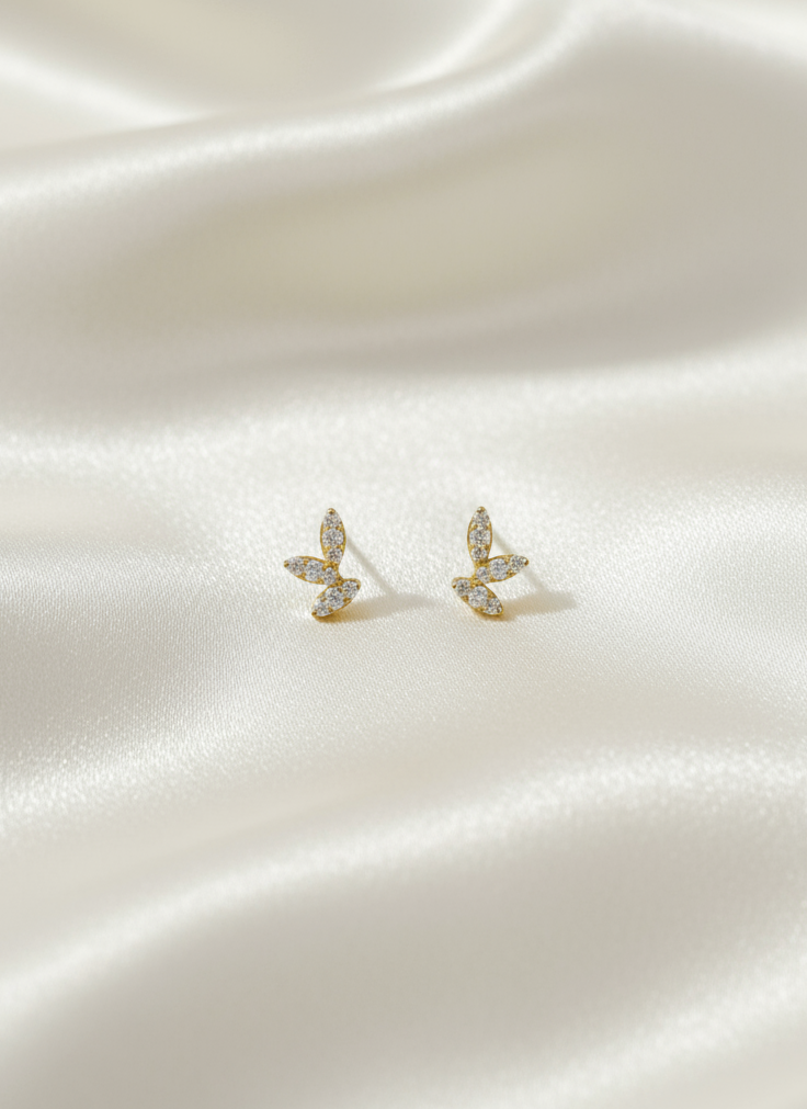 Leaf Diamond Studs in 14K Yellow Gold