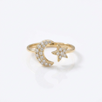 Moon & Star Diamond Ring in 14K Yellow Gold – Celestial Design