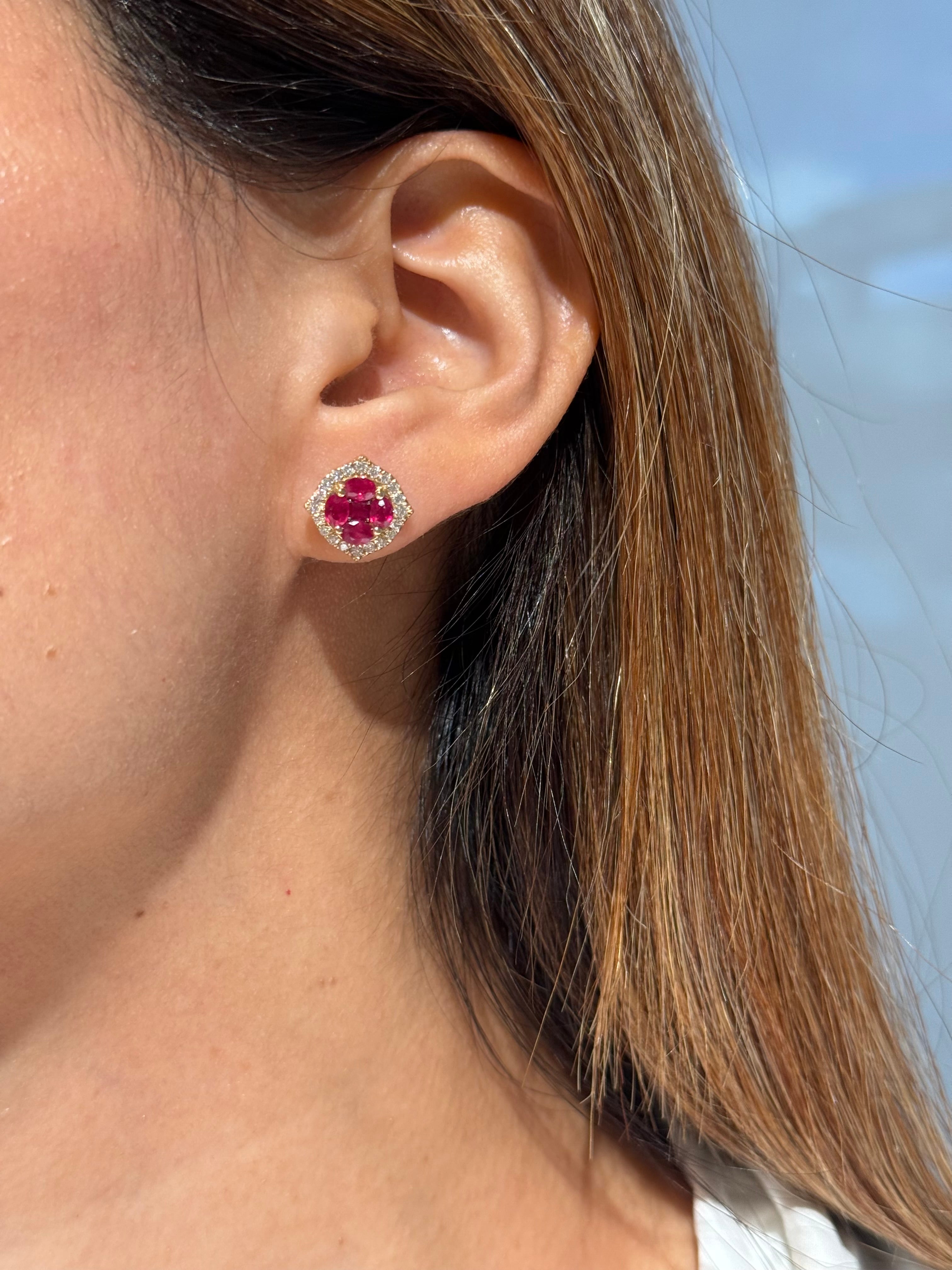 Ruby Diamond Earrings in 14K Yellow Gold