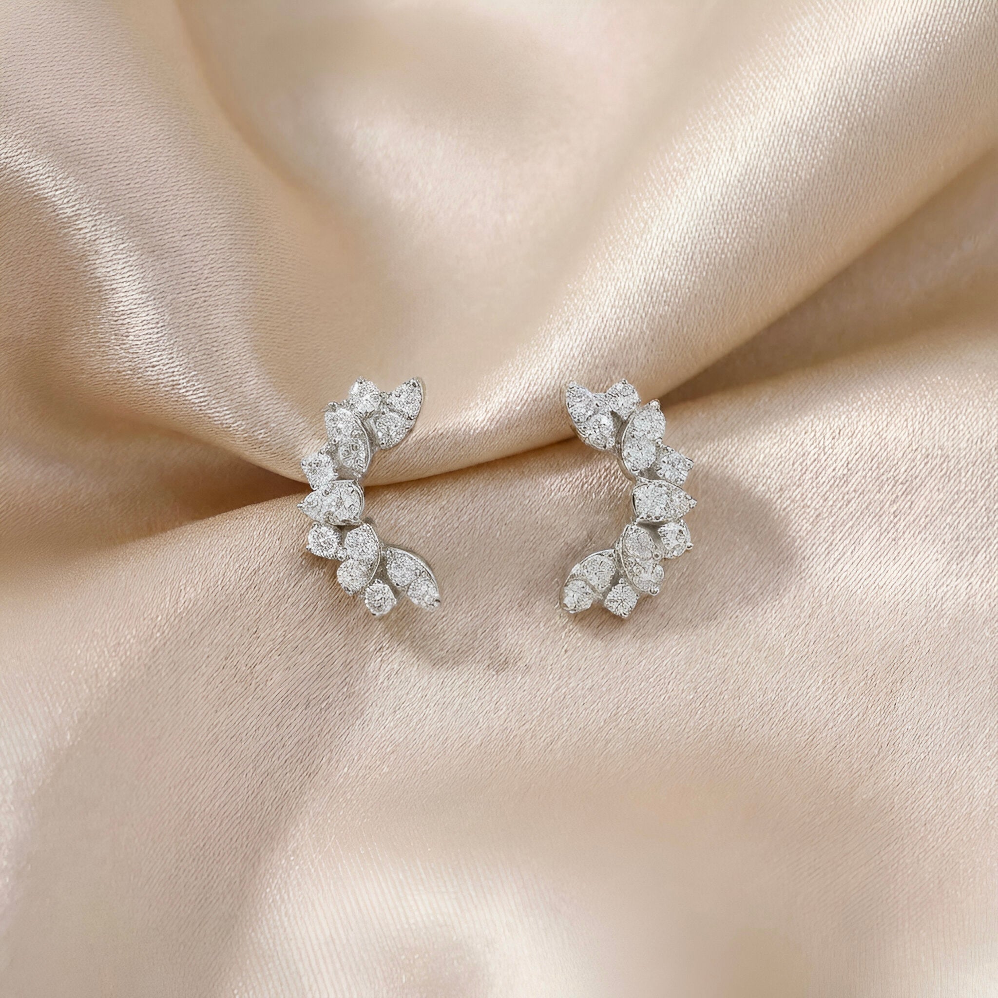 Diamond Crawler Earrings in 14K White Gold