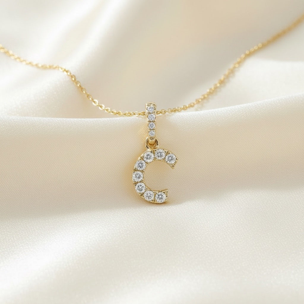 Diamond Initial “C” Necklace in 14K Yellow Gold – 0.11 CTW Natural Diamonds